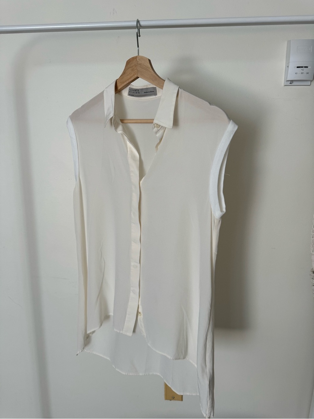 100% Silk AllSaints Cream Silk-Blend Button-Down Blouse